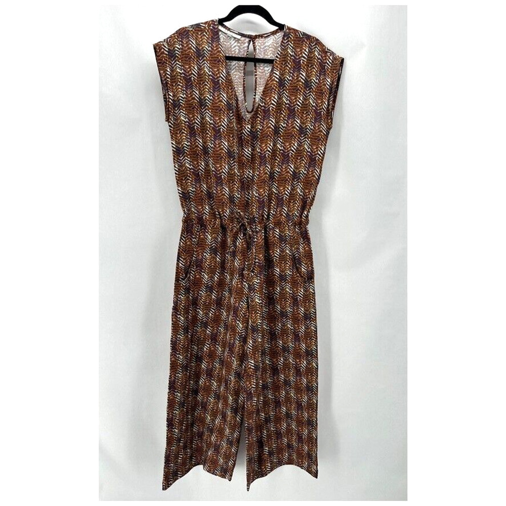 Bryn Walker 100% Linen Jumpsuit Womens XS Chevron‎ Wide Leg Boho Lagenlook NWOT